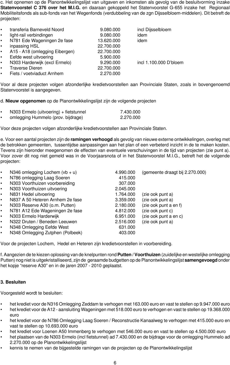 Dit betreft de projecten: transferia Barneveld Noord 9.080.000 incl Dijsselbloem light-rail verbindingen 9.080.000 idem N781 Ede Wageningen 2e fase 13.620.000 idem inpassing HSL 22.700.