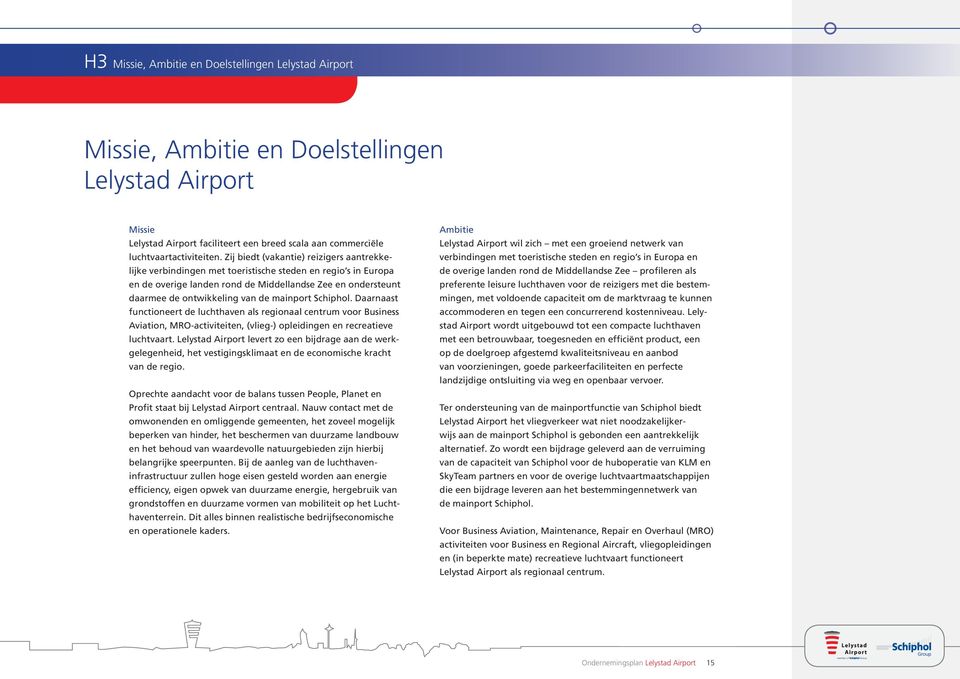 mainport Schiphol. Daarnaast functioneert de luchthaven als regionaal centrum voor Business Aviation, MRO-activiteiten, (vlieg-) opleidingen en recreatieve luchtvaart.