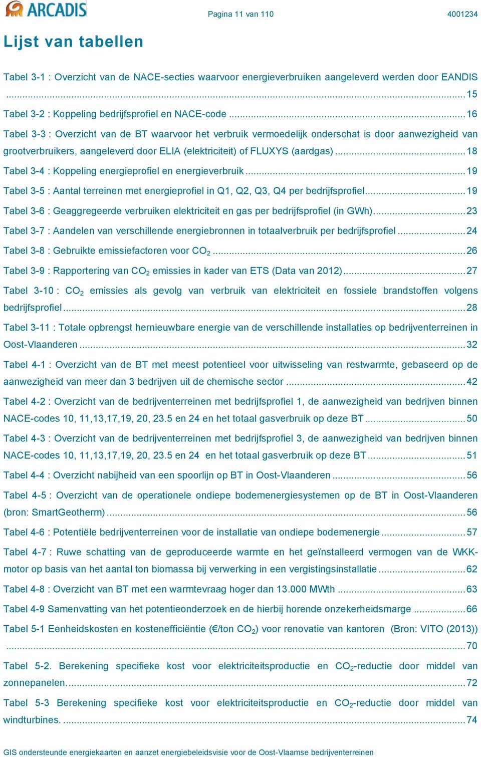 .. 18 Tabel 3-4 : Koppeling energieprofiel en energieverbruik... 19 Tabel 3-5 : Aantal terreinen met energieprofiel in Q1, Q2, Q3, Q4 per bedrijfsprofiel.