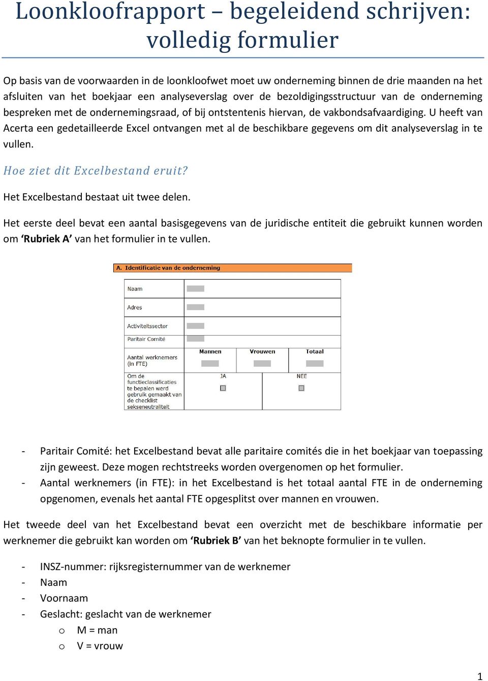 U heeft van Acerta een gedetailleerde Excel ntvangen met al de beschikbare gegevens m dit analyseverslag in te vullen. He ziet dit Excelbestand eruit? Het Excelbestand bestaat uit twee delen.