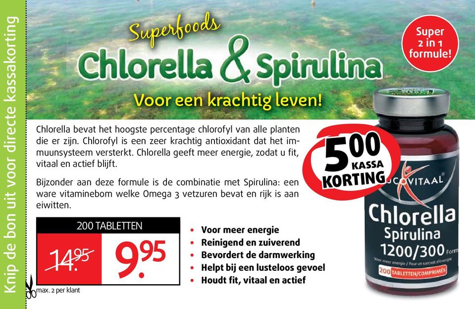 Chlorella geeft meer energie, zodat u fit, vitaal en actief blijft.