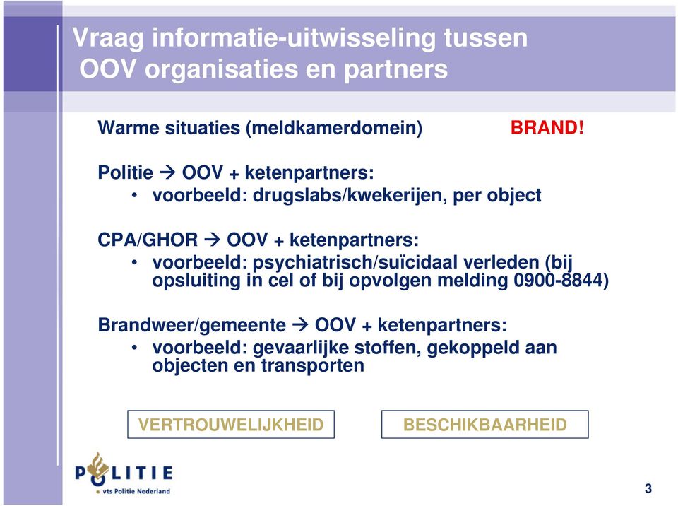 psychiatrisch/suïcidaal verleden (bij opsluiting in cel of bij opvolgen melding 0900-8844) Brandweer/gemeente OOV