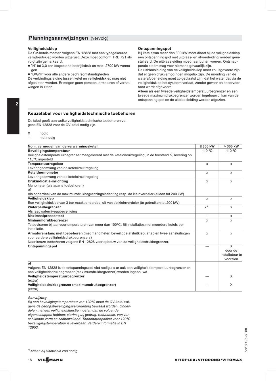 2700 kw vermog & D/G/H voor alle andere bedrijfsomstandighed De verbindingsleiding tuss ketel veiligheidsklep mag niet afgeslot word. Er mog ge pomp, armatur vernauwing in zitt.