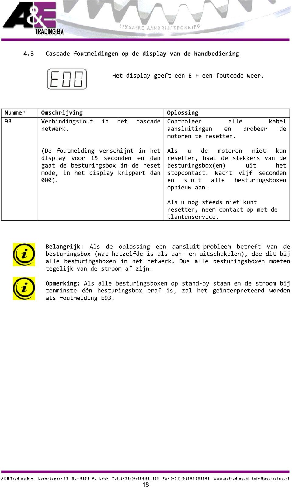 Als u de motoren niet kan resetten, haal de stekkers van de besturingsbox(en) uit het stopcontact. Wacht vijf seconden en sluit alle besturingsboxen opnieuw aan.