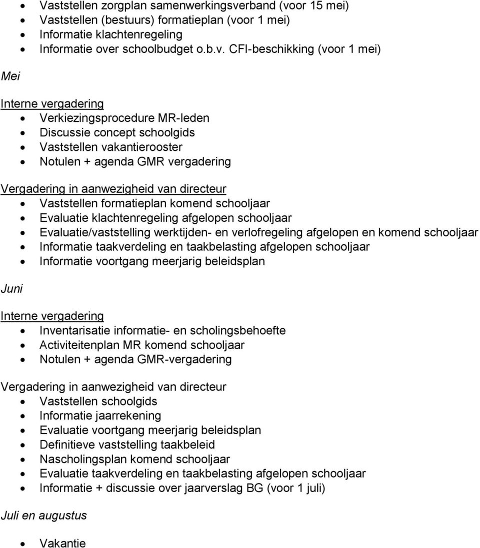 or 15 mei) Vaststellen (bestuurs) formatieplan (vo