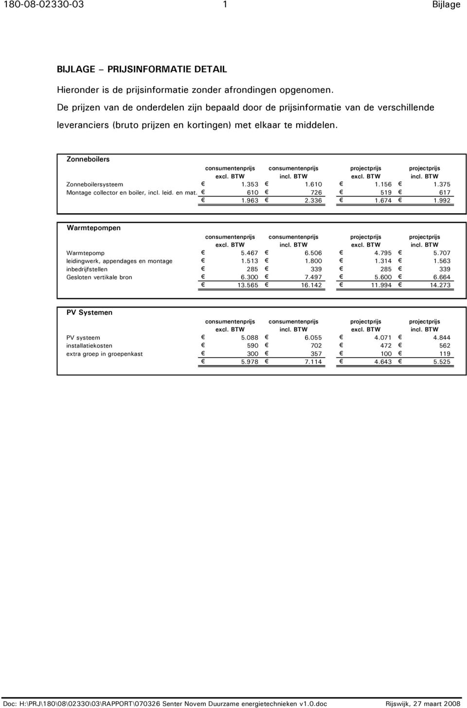 Zonneboilers consumentenprijs consumentenprijs projectprijs projectprijs excl. BTW incl. BTW excl. BTW incl. BTW Zonneboilersysteem 1.353 1.610 1.156 1.375 Montage collector en boiler, incl. leid.