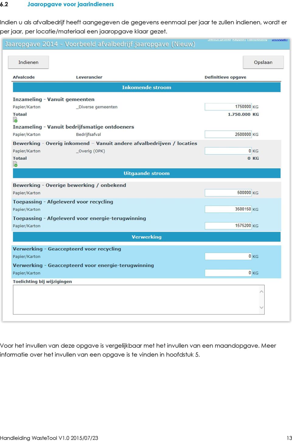 Voor het invullen van deze opgave is vergelijkbaar met het invullen van een maandopgave.