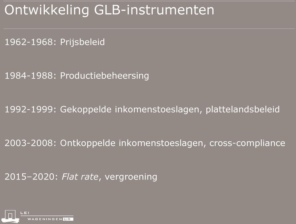 inkomenstoeslagen, plattelandsbeleid 2003-2008: