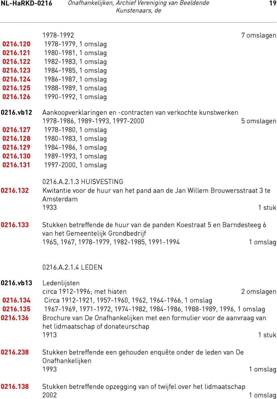 vb12 Aankoopverklaringen en -contracten van verkochte kunstwerken 1978-1986, 1989-1993, 1997-2000 5 omslagen 0216.127 1978-1980, 1 omslag 0216.128 1980-1983, 1 omslag 0216.