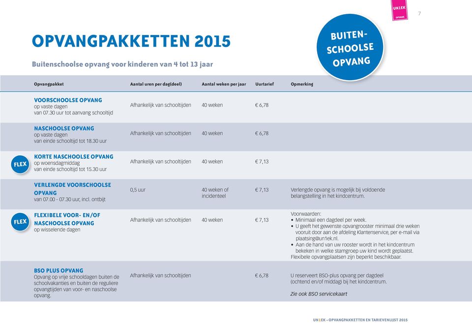 30 uur Afhankelijk van schooltijden 40 weken 6,78 Afhankelijk van schooltijden 40 weken 6,78 Afhankelijk van schooltijden 40 weken 7,13 Verlengde voorschoolse opvang van 07.00-07.30 uur, incl.