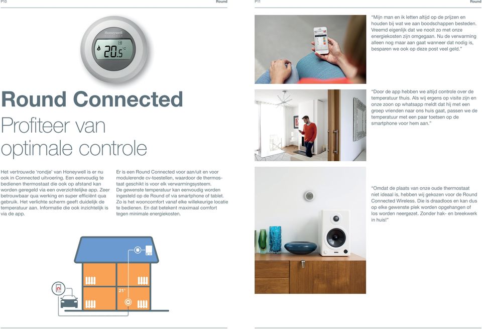 Round Connected Profi teer van optimale controle Door de app hebben we altijd controle over de temperatuur thuis.