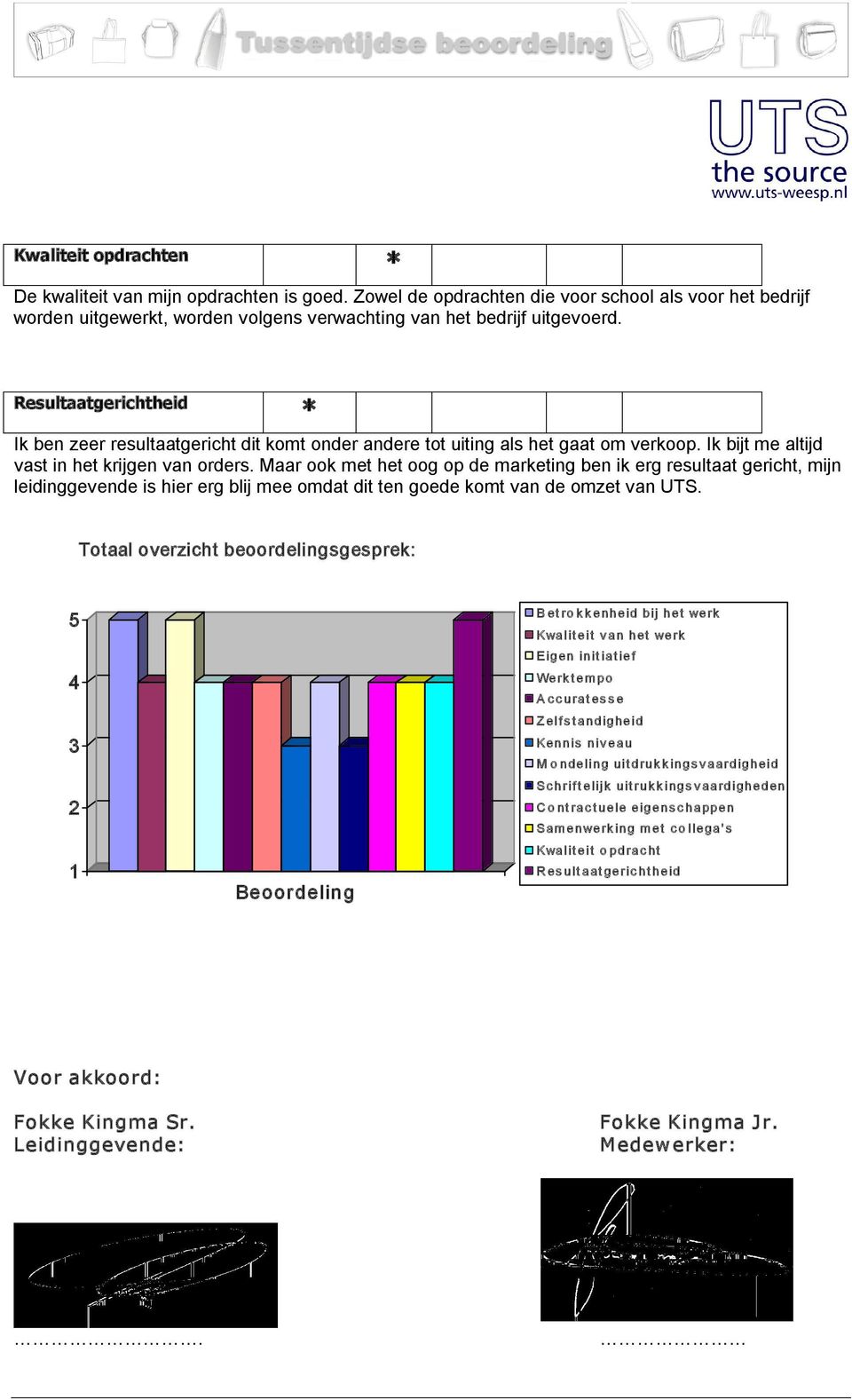 Maar ook met het oog op de marketing ben ik erg resultaat gericht, mijn leidinggevende is hier erg blij mee omdat dit ten goede komt van de omzet van UTS.