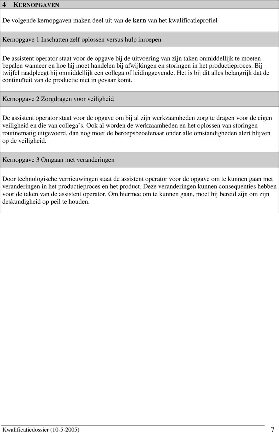 Bij twijfel raadpleegt hij onmiddellijk een collega of leidinggevende. Het is bij dit alles belangrijk dat de continuïteit van de productie niet in gevaar komt.