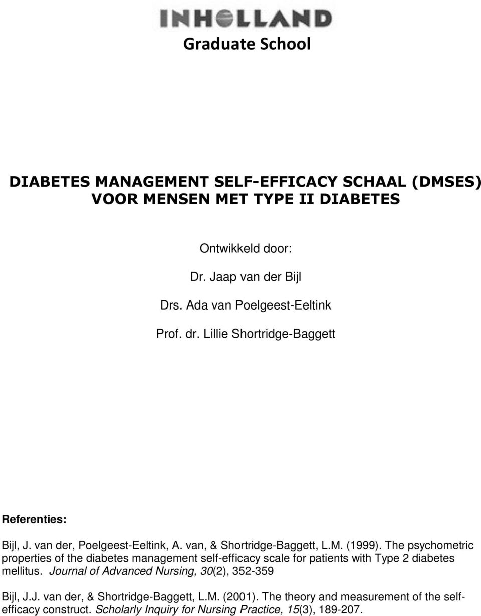 (1999). The psychometric properties of the diabetes management self-efficacy scale for patients with Type 2 diabetes mellitus.