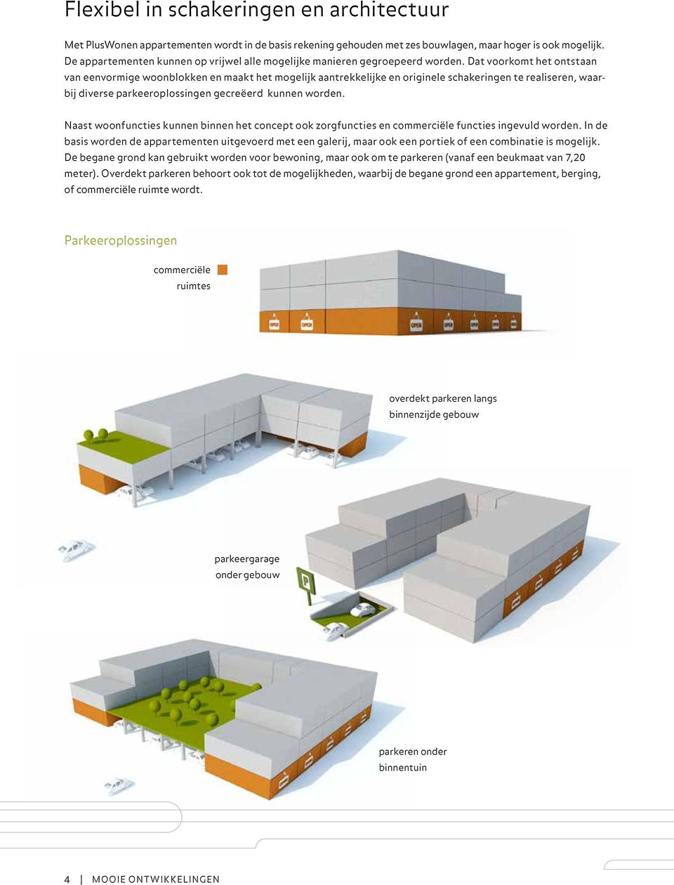 Dat voorkomt het ontstaan van eenvormige woonblokken en maakt het mogelijk aantrekkelijke en originele schakeringen te realiseren, waarbij diverse parkeeroplossingen gecreëerd kunnen worden.