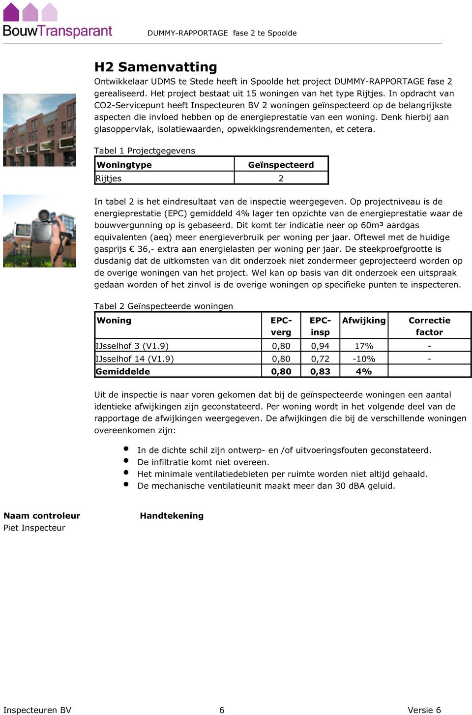 In opdracht van CO2-Servicepunt heeft 2 woningen geïnspecteerd op de belangrijkste aspecten die invloed hebben op de energieprestatie van een woning.