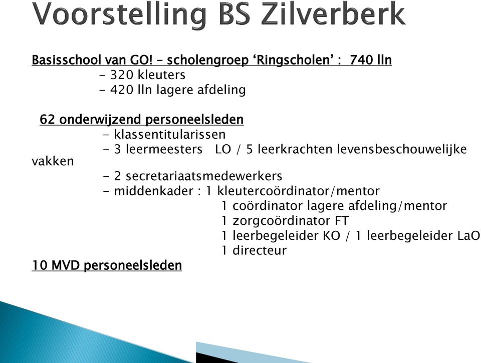 personeelsleden - klassentitularissen - 3 leermeesters LO / 5 leerkrachten levensbeschouwelijke vakken -