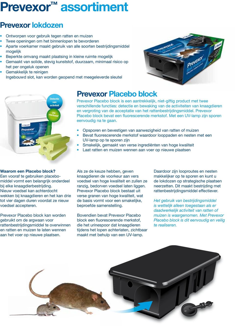 kan worden geopend met meegeleverde sleutel Detectie van activiteit UVmerkstof Prevexor Placebo block Prevexor Placebo block is een aantrekkelijk, niet-giftig product met twee verschillende functies: