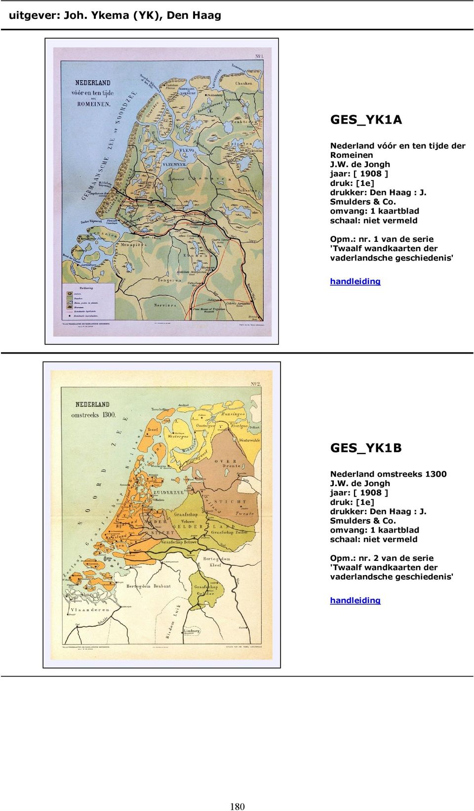 1 van de serie 'Twaalf wandkaarten der vaderlandsche geschiedenis' GES_YK1B Nederland omstreeks 1300 J.W.