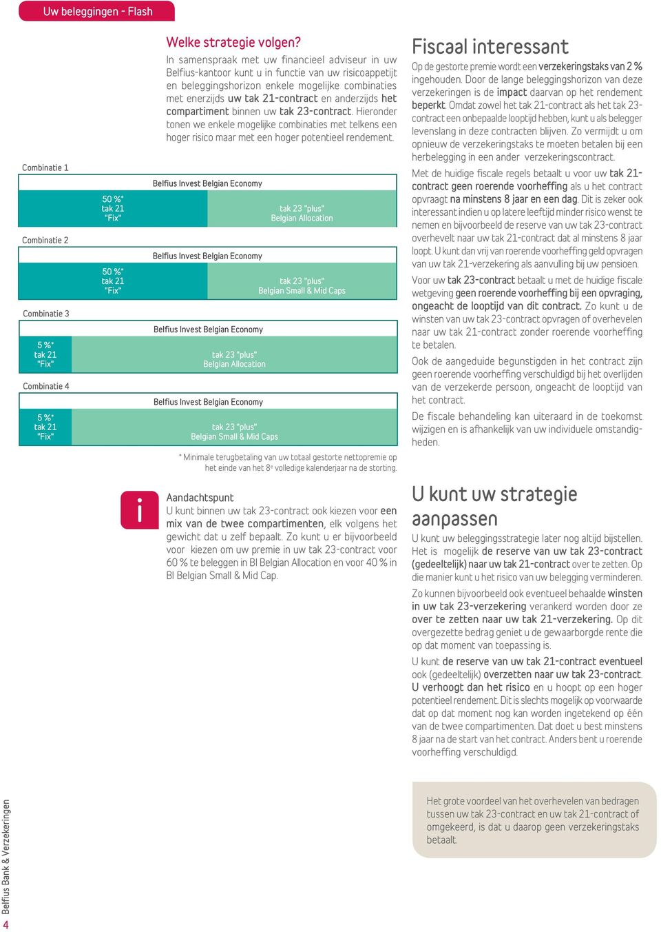 compartiment binnen uw tak 23-contract. Hieronder tonen we enkele mogelijke combinaties met telkens een hoger risico maar met een hoger potentieel rendement.