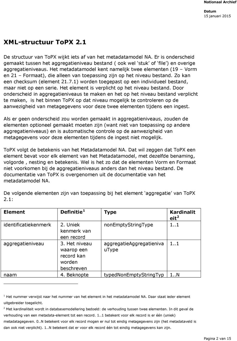 Het metadatamodel kent namelijk twee elementen (19 Vorm en 21 Formaat), die alleen van toepassing zijn op het niveau bestand. Zo kan een checksum (element 21.7.