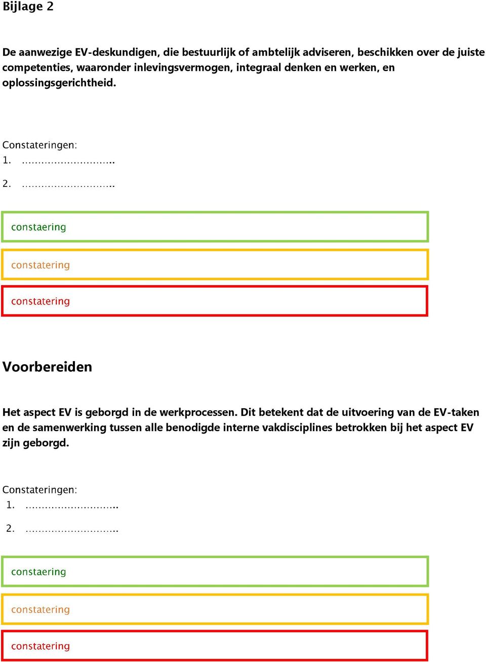 Voorbereiden Het aspect EV is geborgd in de werkprocessen.