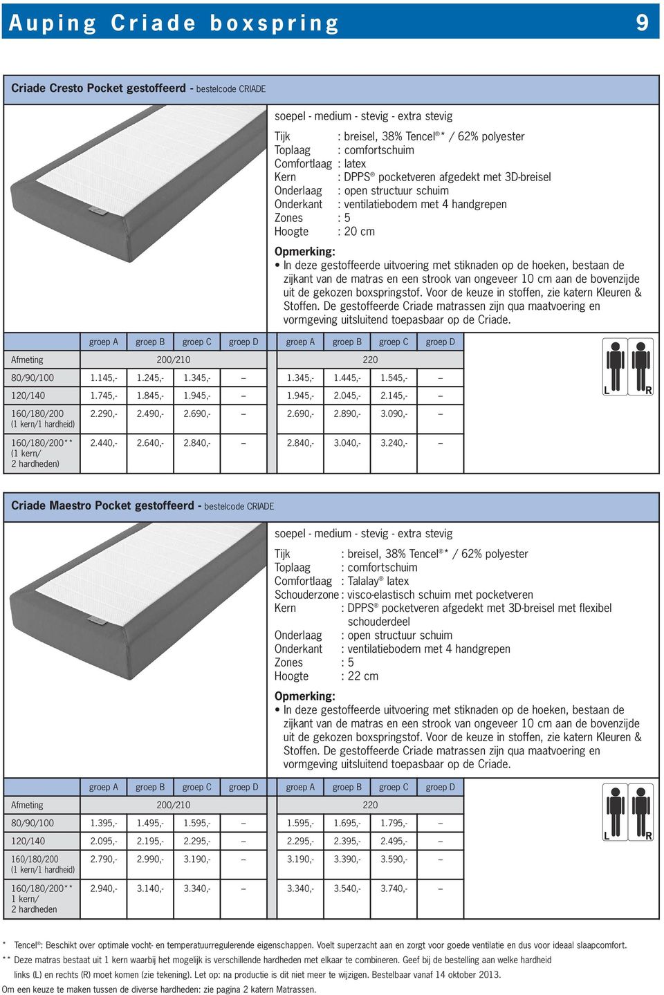 deze gestoffeerde uitvoering met stiknaden op de hoeken, bestaan de zijkant van de matras en een strook van ongeveer 10 cm aan de bovenzijde uit de gekozen boxspringstof.