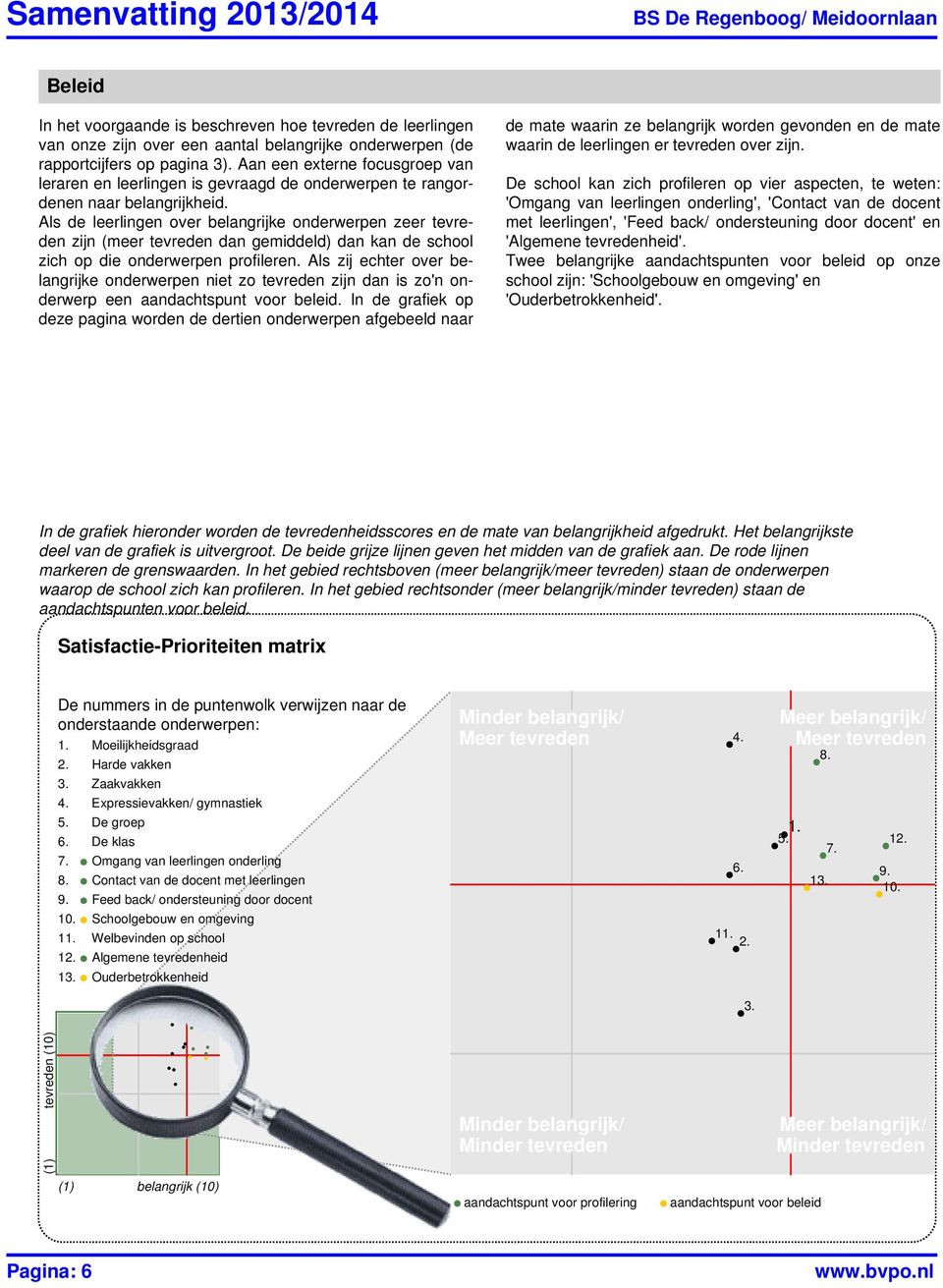 Als de leerlingen over belangrijke onderwerpen zeer tevreden zijn (meer tevreden dan gemiddeld) dan kan de school zich op die onderwerpen profileren.