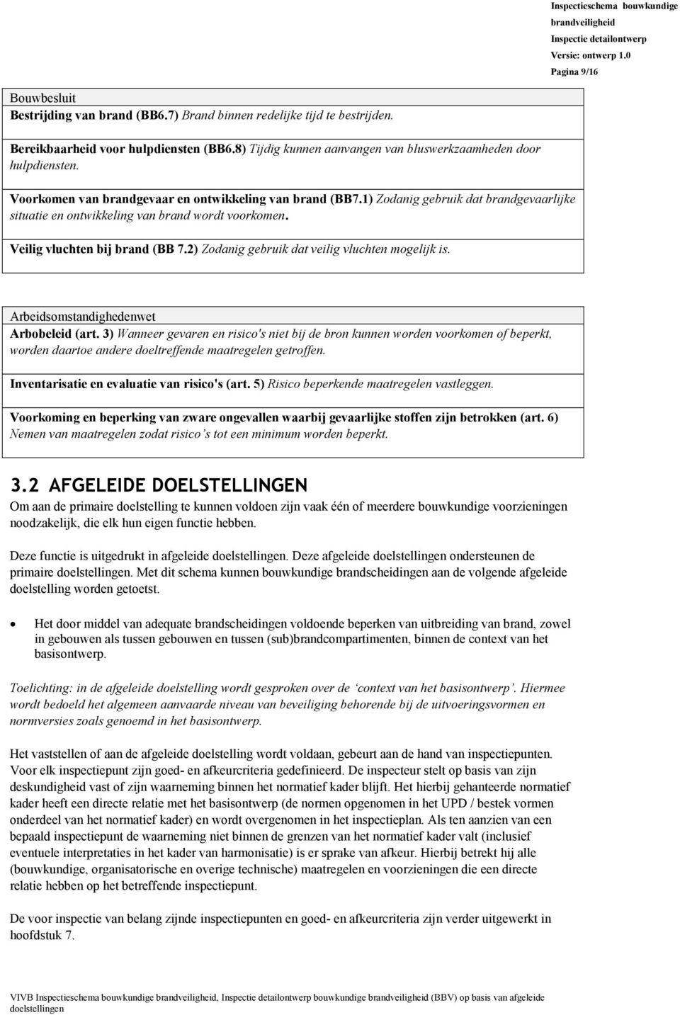 1) Zodanig gebruik dat brandgevaarlijke situatie en ontwikkeling van brand wordt voorkomen. Veilig vluchten bij brand (BB 7.2) Zodanig gebruik dat veilig vluchten mogelijk is.