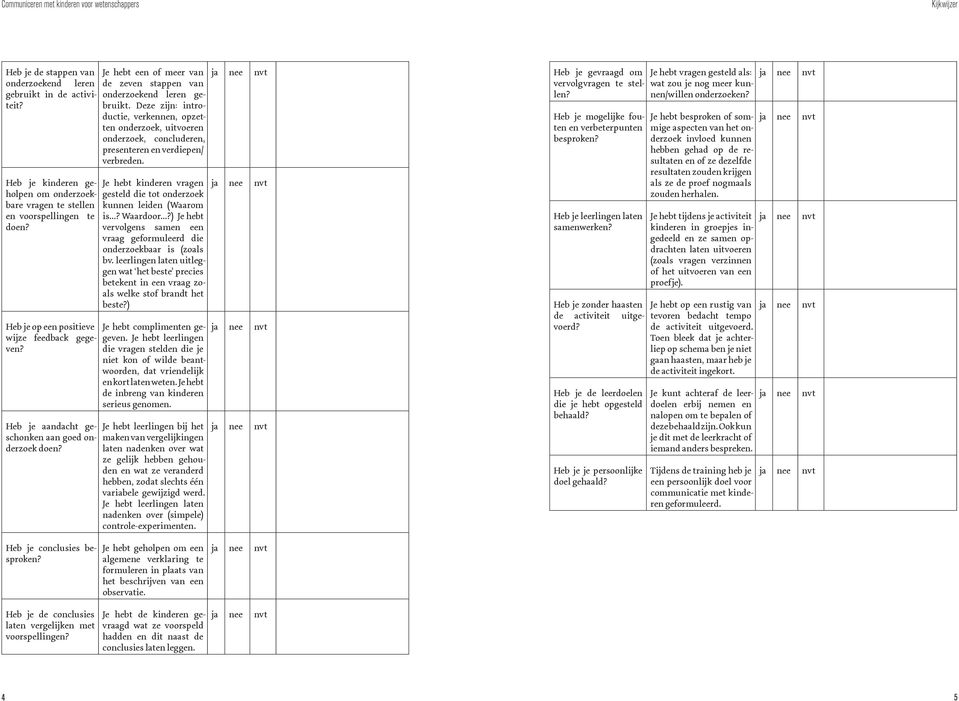 Deze zijn: introductie, verkennen, opzetten onderzoek, uitvoeren onderzoek, concluderen, presenteren en verdiepen/ verbreden.