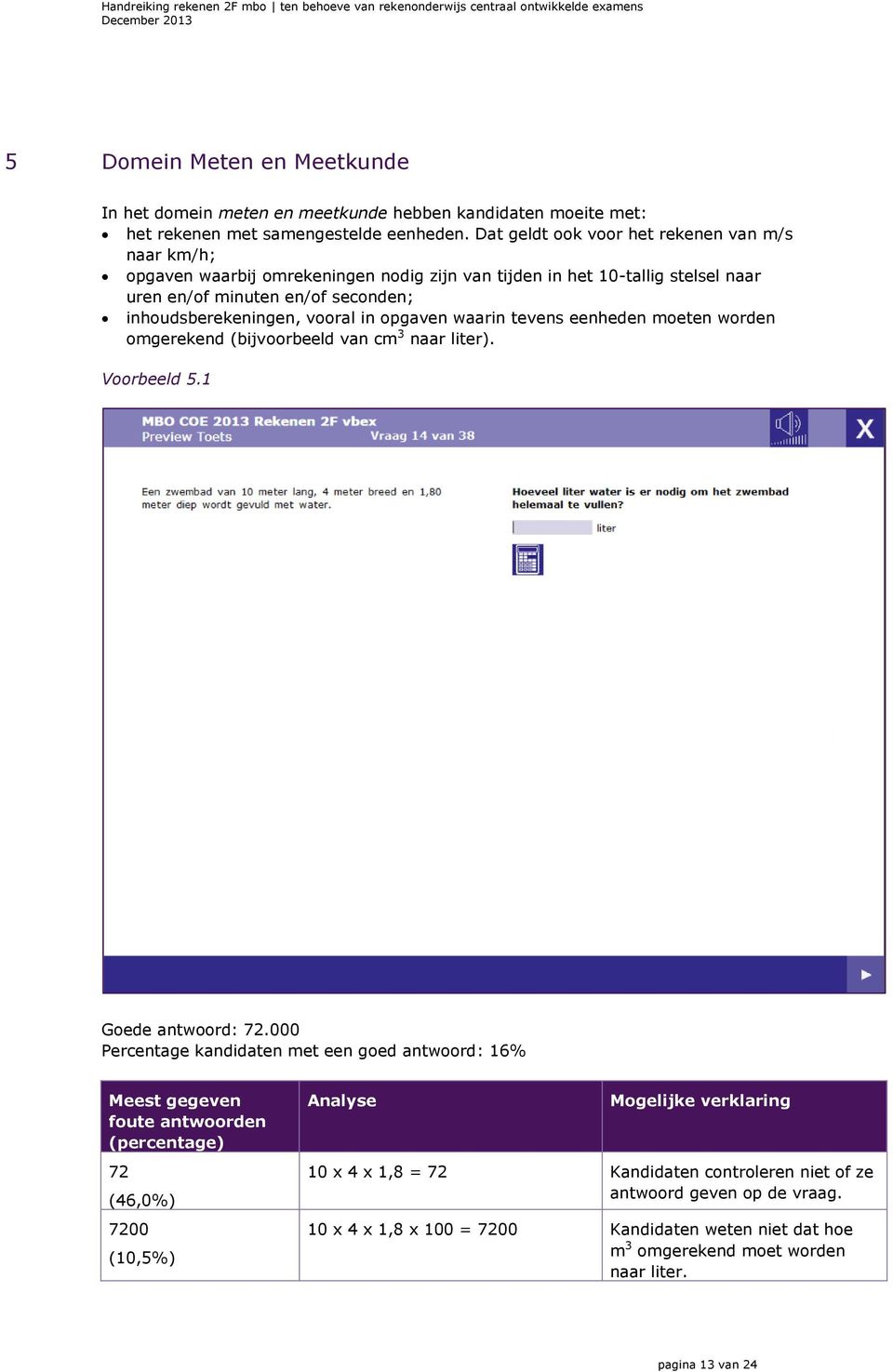 opgaven waarin tevens eenheden moeten worden omgerekend (bijvoorbeeld van cm 3 naar liter). Voorbeeld 5.1 Goede antwoord: 72.