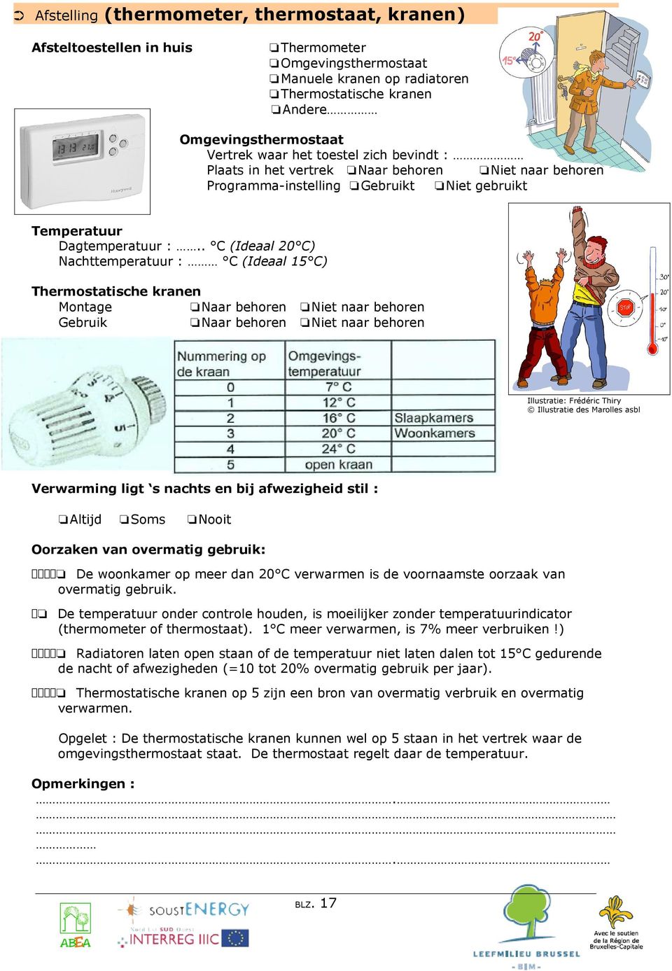 . C (Ideaal 20 C) Nachttemperatuur : C (Ideaal 15 C) Thermostatische kranen Montage Naar behoren Gebruik Naar behoren Niet naar behoren Niet naar behoren Illustratie: Frédéric Thiry Illustratie des