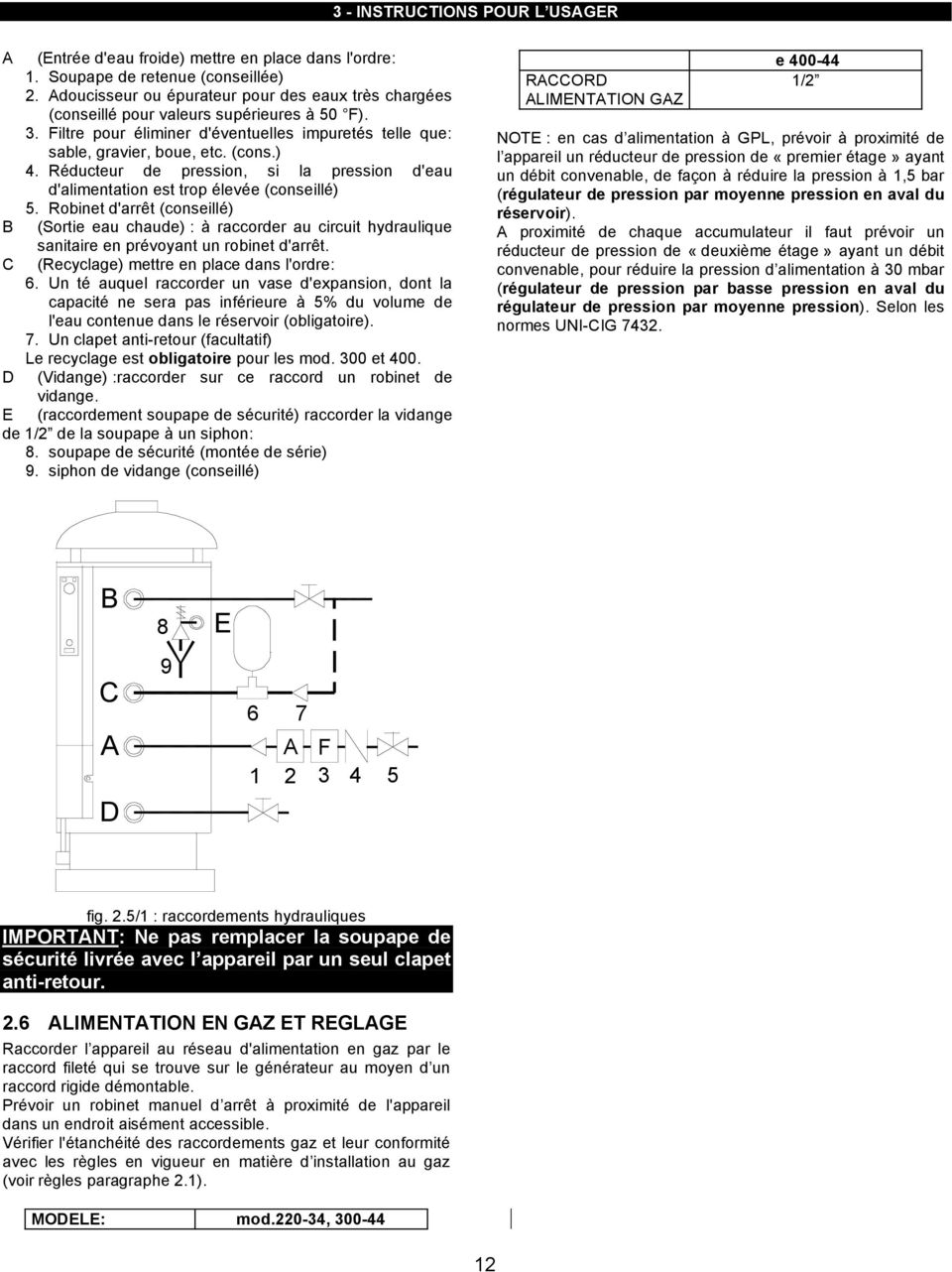 Réducteur de pression, si la pression d'eau d'alimentation est trop élevée (conseillé) 5.