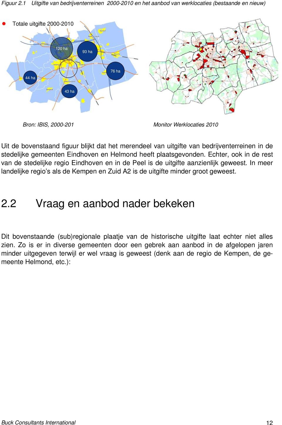 Werklocaties 2010 Uit de bovenstaand figuur blijkt dat het merendeel van uitgifte van bedrijventerreinen in de stedelijke gemeenten Eindhoven en Helmond heeft plaatsgevonden.