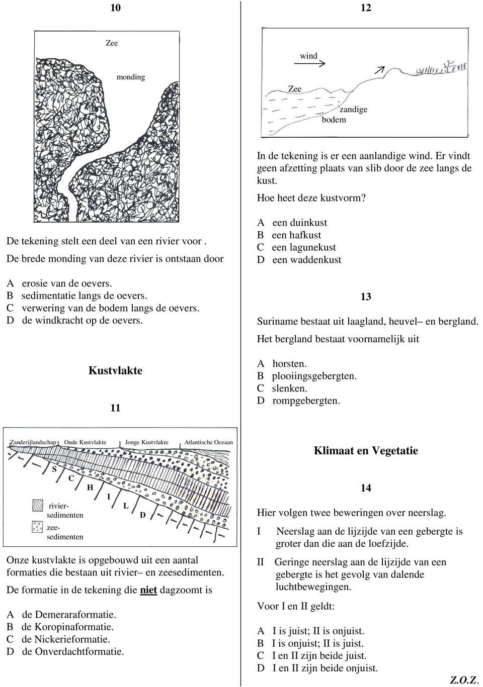 D de windkracht op de oevers. Kustvlakte 11 A een duinkust B een hafkust C een lagunekust D een waddenkust 13 Suriname bestaat uit laagland, heuvel en bergland.