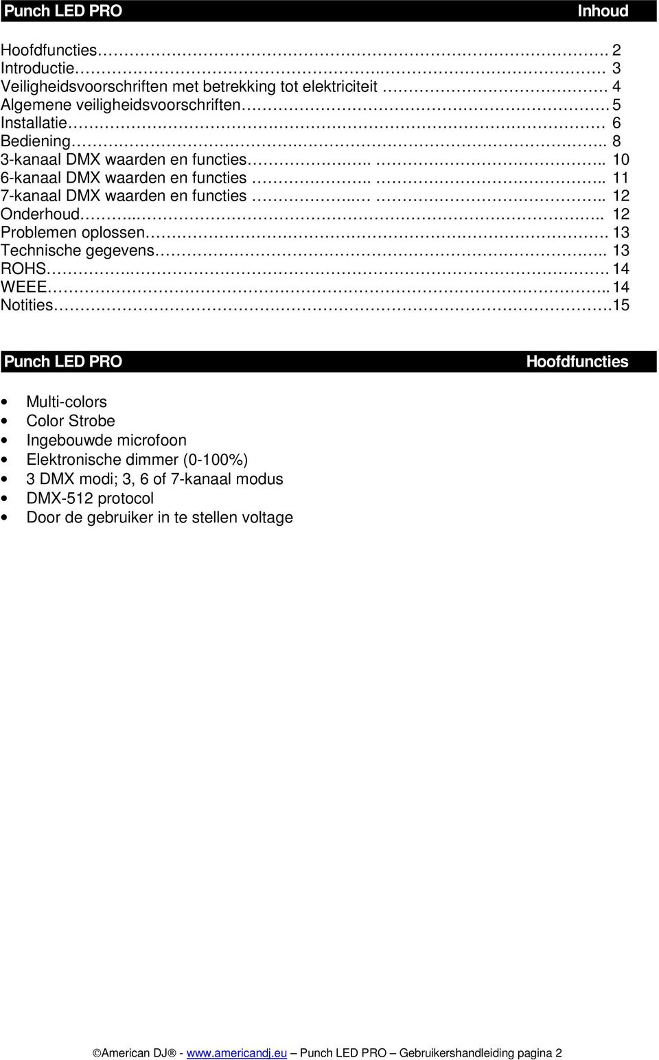 13 Technische gegevens.. 13 ROHS.. 14 WEEE.. 14 Notities.