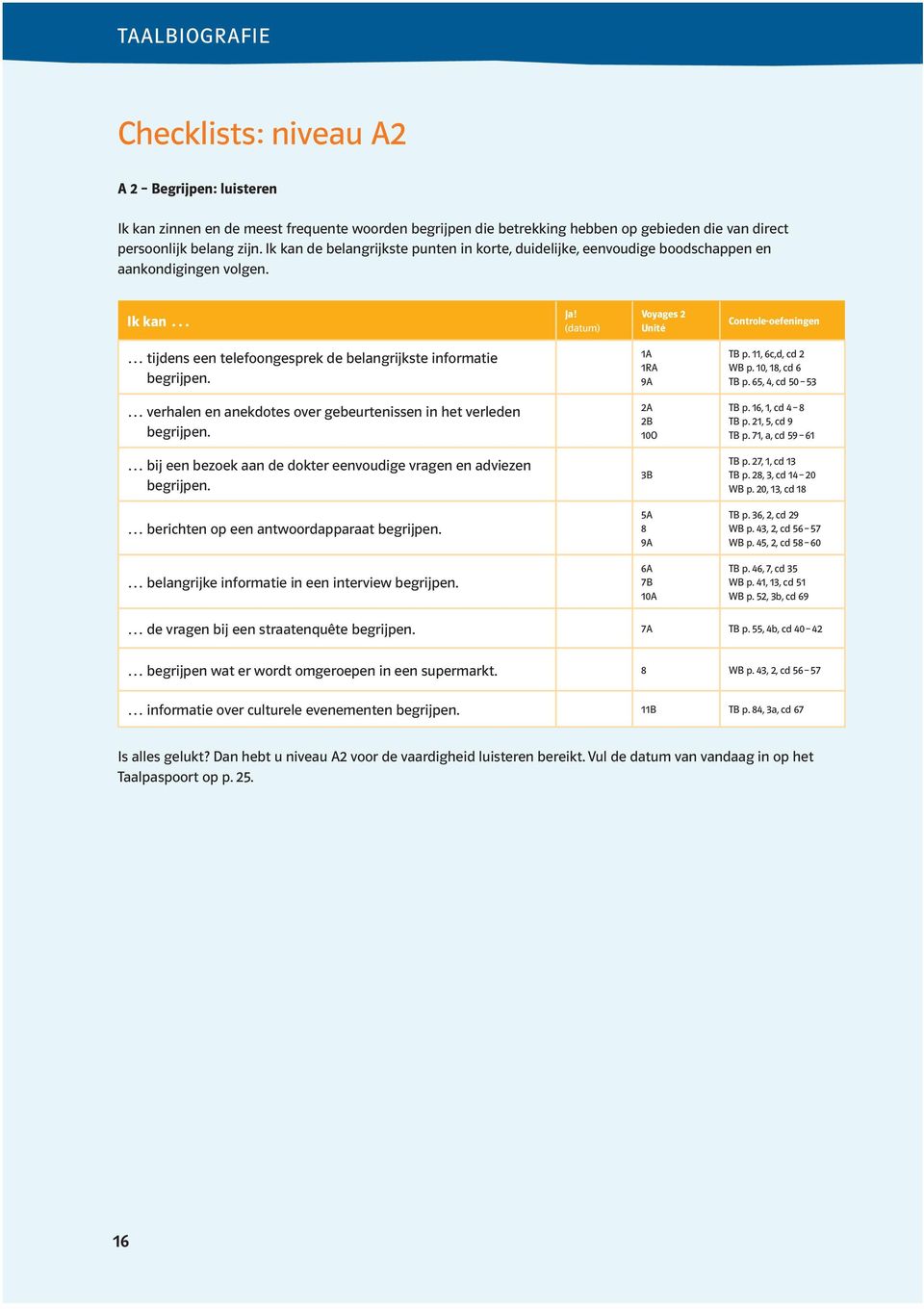 1A 1RA 9A TB p. 11, 6c,d, cd 2 WB p. 10, 18, cd 6 TB p. 65, 4, cd 50 53 verhalen en anekdotes over gebeurtenissen in het verleden begrijpen. 2A 2B 10O TB p. 16, 1, cd 4 8 TB p. 21, 5, cd 9 TB p.