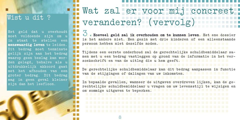 Dit bedrag mag in geen geval kleiner zijn dan het leefloon. Wat zal er voor mij concreet veranderen? (vervolg) 3.Hoeveel geld zal ik overhouden om te kunnen leven. Het ene dossier is het andere niet.