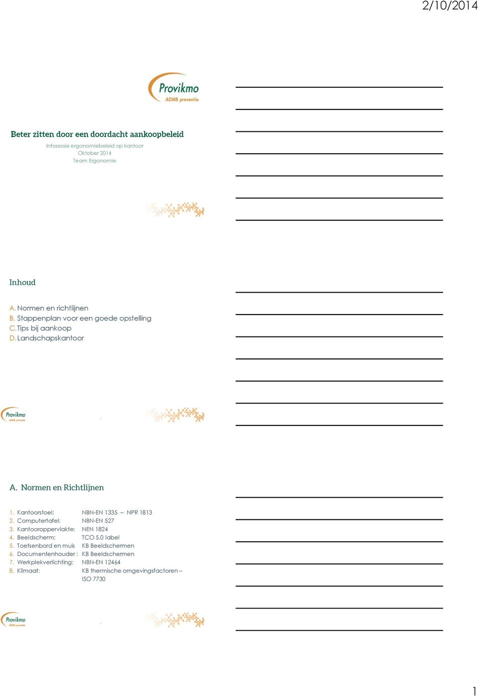 Computertafel: NBN-EN 527 3. Kantooroppervlakte: NEN 1824 4. Beeldscherm: TCO 5,0 label 5.