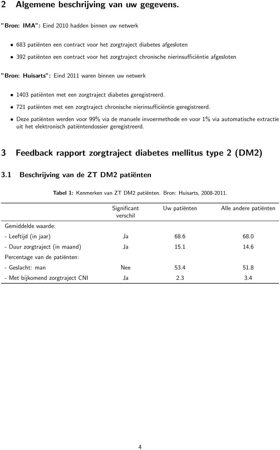 afgesloten Bron: Huisarts : Eind 2011 waren binnen uw netwerk 1403 patiënten met een zorgtraject diabetes geregistreerd. 721 patiënten met een zorgtraject chronische nierinsufficiëntie geregistreerd.