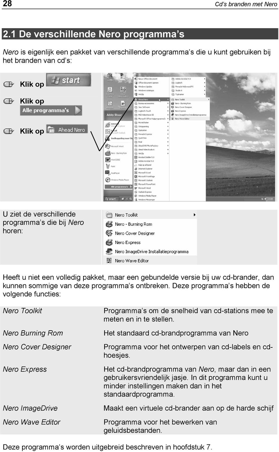 Heeft u niet een volledig pakket, maar een gebundelde versie bij uw cd-brander, dan kunnen sommige van deze programma s ontbreken.