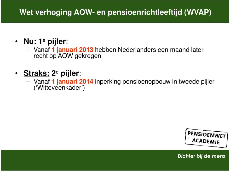 later recht op AOW gekregen Straks: 2 e pijler: Vanaf 1