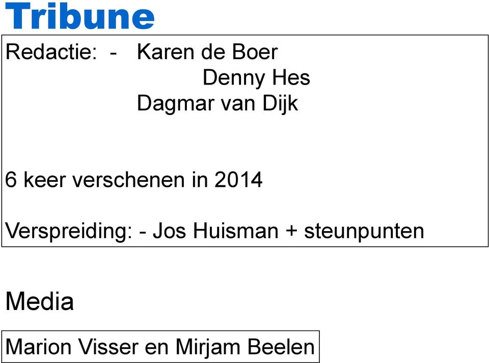 2014 Verspreiding: - Jos Huisman +