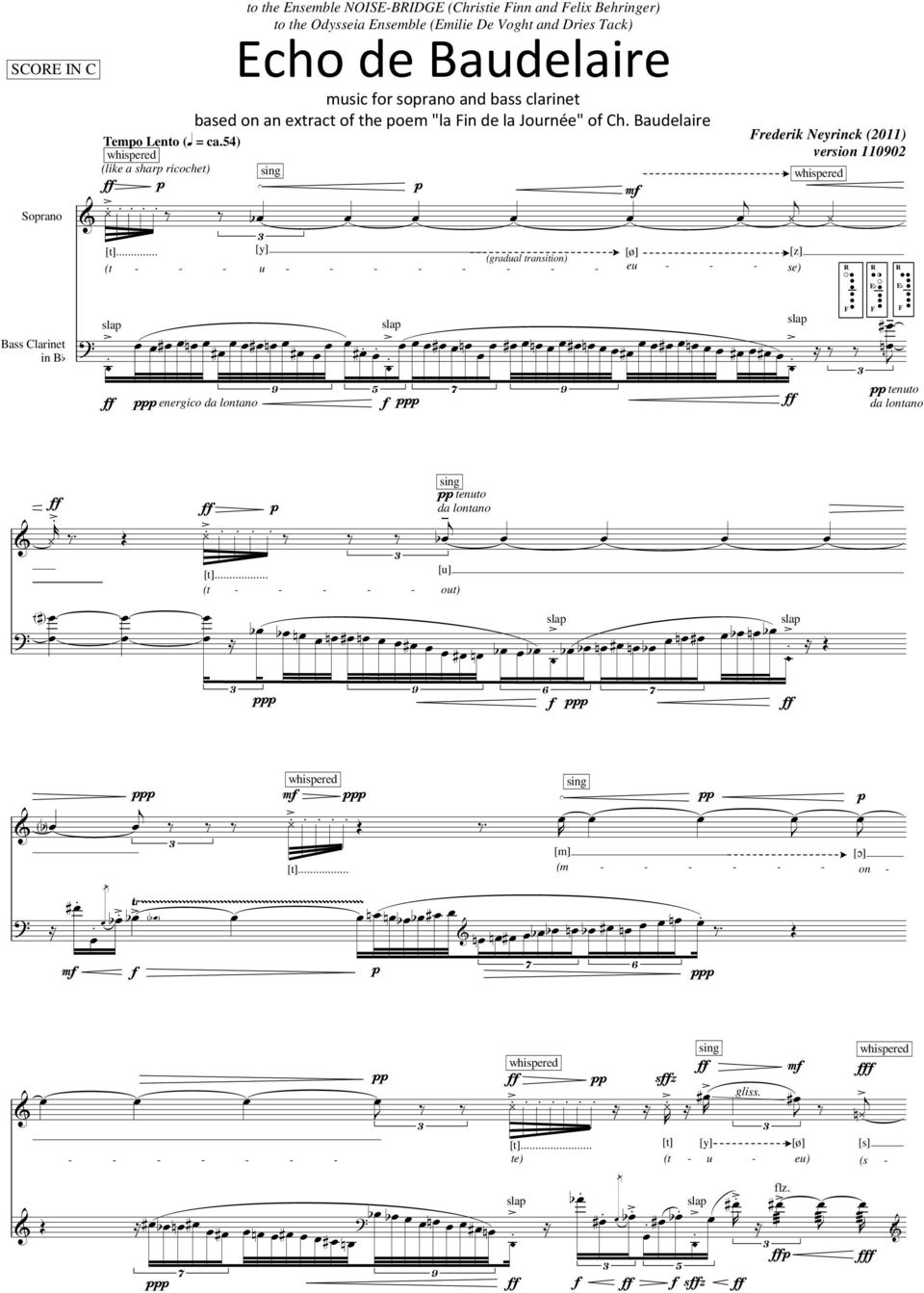 sorano and bass clarinet based on an extract o the oem "la Fin de la Journée" o Ch.