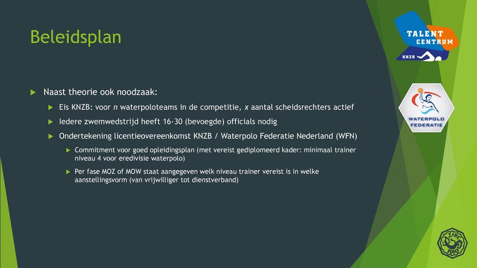 Nederland (WFN) Commitment voor goed opleidingsplan (met vereist gediplomeerd kader: minimaal trainer niveau 4 voor eredivisie