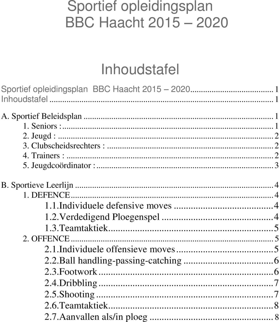 DEFENCE... 4 1.1.Individuele defensive moves... 4 1.2.Verdedigend Ploegenspel... 4 1.3.Teamtaktiek... 5 2. OFFENCE... 5 2.1.Individuele offensieve moves.