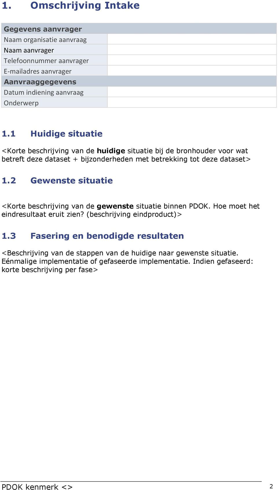 2 Gewenste situatie <Korte beschrijving van de gewenste situatie binnen PDOK. Hoe moet het eindresultaat eruit zien? (beschrijving eindproduct)> 1.