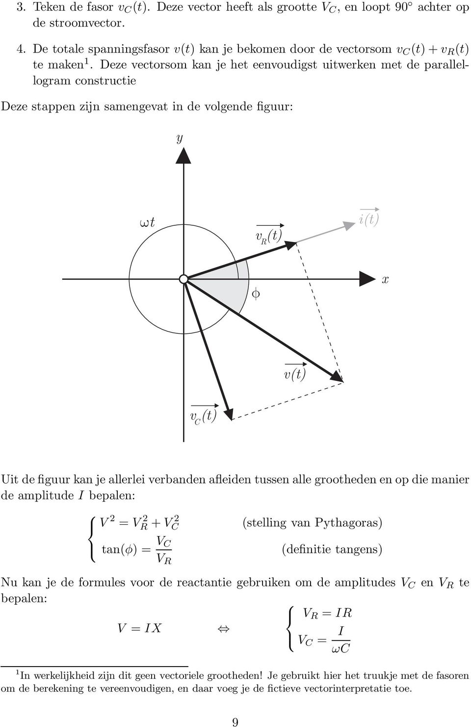 verbanden afleiden tussen alle grootheden en op die manier de amplitude I bepalen: V 2 = VR 2 + VC 2 (stelling van Pythagoras) tan(φ) = V C (definitie tangens) V R Nu kan je de formules voor de