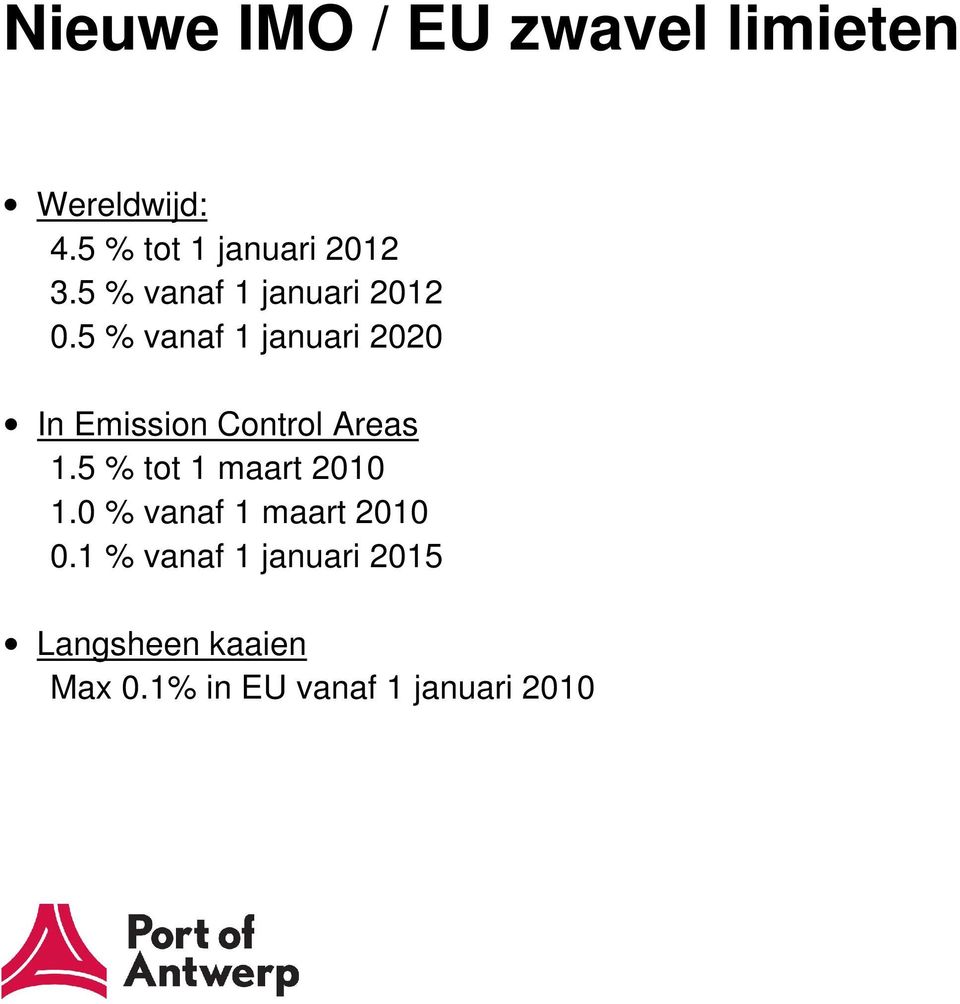 5 % vanaf 1 januari 2020 In Emission Control Areas 1.