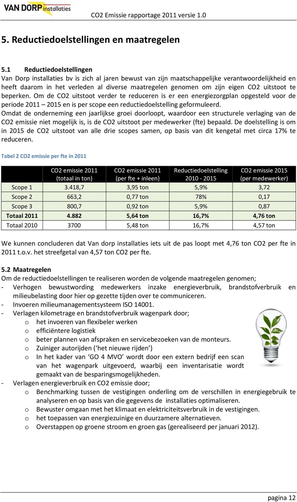 beperken. Om de CO2 uitstoot verder te reduceren is er een energiezorgplan opgesteld voor de periode 2011 2015 en is per scope een reductiedoelstelling geformuleerd.